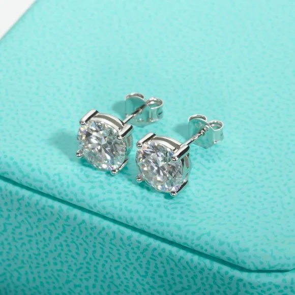 Certified 4ct. t.w. Moissanite Diamond Round Stud Earrings NEW A - Picture 5 of 12